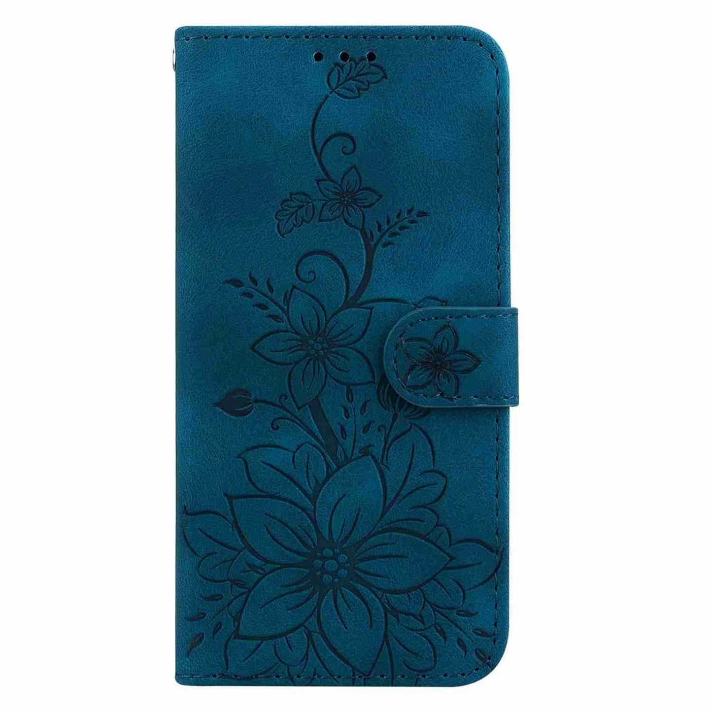 For Samsung Galaxy S25 Edge 5G Lily Embossed Leather Phone Case(Dark Blue)