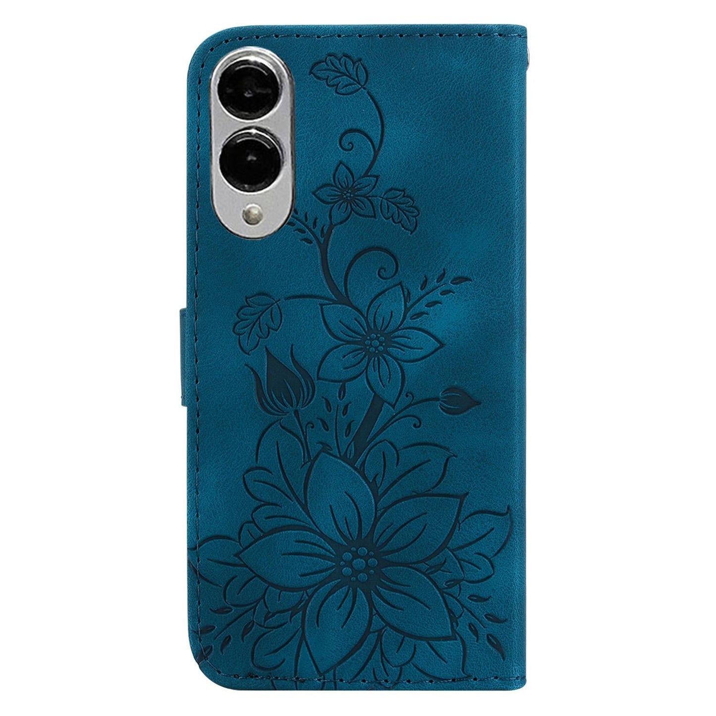 For Samsung Galaxy S25 Edge 5G Lily Embossed Leather Phone Case(Dark Blue)
