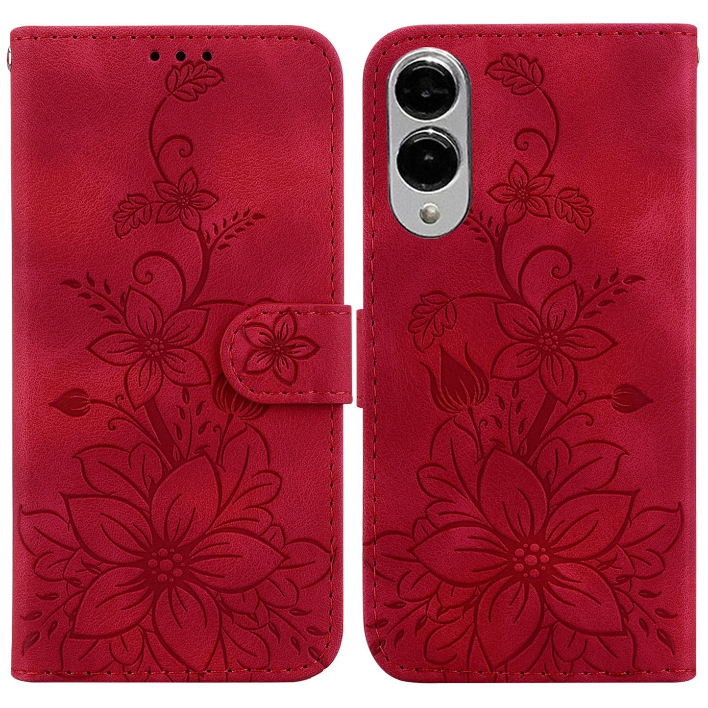 For Samsung Galaxy S25 Edge 5G Lily Embossed Leather Phone Case(Red)