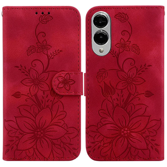 For Samsung Galaxy S25 Edge 5G Lily Embossed Leather Phone Case(Red)