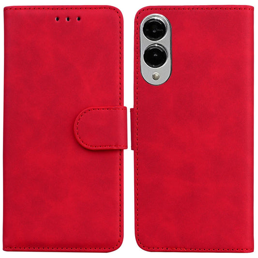For Samsung Galaxy S25 Edge 5G Skin Feel Pure Color Flip Leather Phone Case(Red)