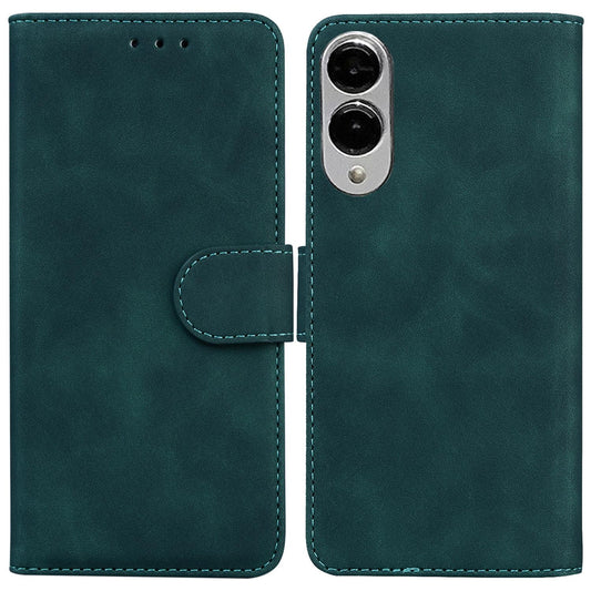 For Samsung Galaxy S25 Edge 5G Skin Feel Pure Color Flip Leather Phone Case(Green)