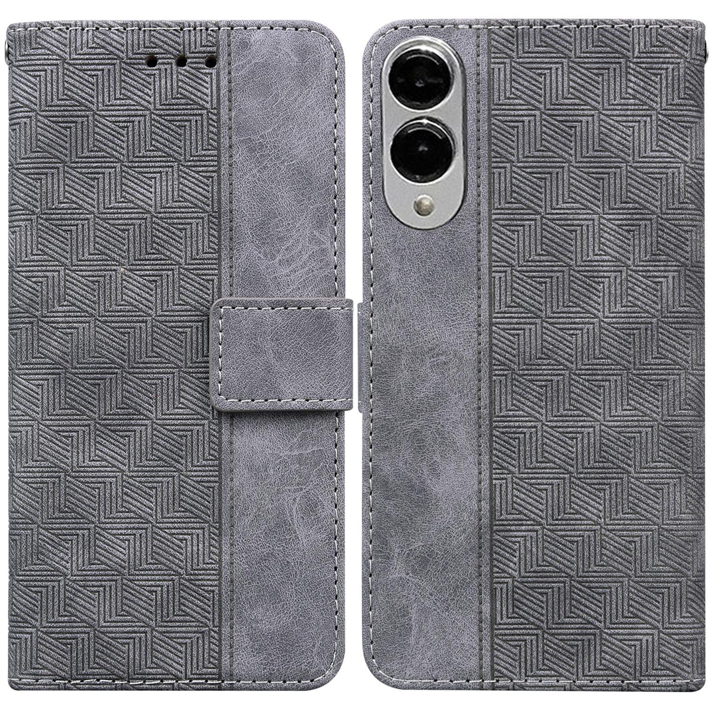 For Samsung Galaxy S25 Edge 5G Geometric Embossed Leather Phone Case(Grey)