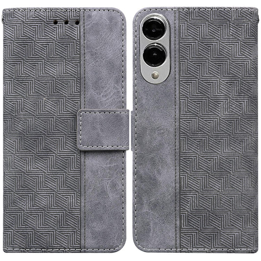 For Samsung Galaxy S25 Edge 5G Geometric Embossed Leather Phone Case(Grey)