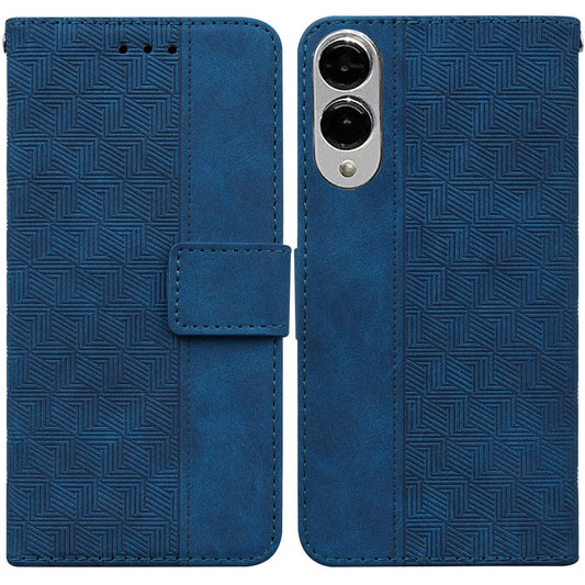 For Samsung Galaxy S25 Edge 5G Geometric Embossed Leather Phone Case(Blue)