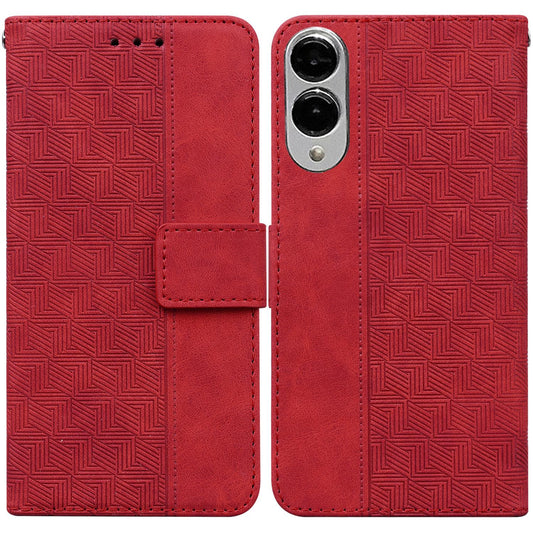 For Samsung Galaxy S25 Edge 5G Geometric Embossed Leather Phone Case(Red)
