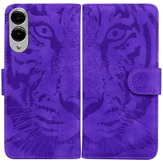 For Samsung Galaxy S25 Edge 5G Tiger Embossing Pattern Flip Leather Phone Case(Purple)