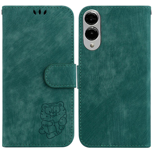 For Samsung Galaxy S25 Edge 5G Little Tiger Embossed Leather Phone Case(Green)