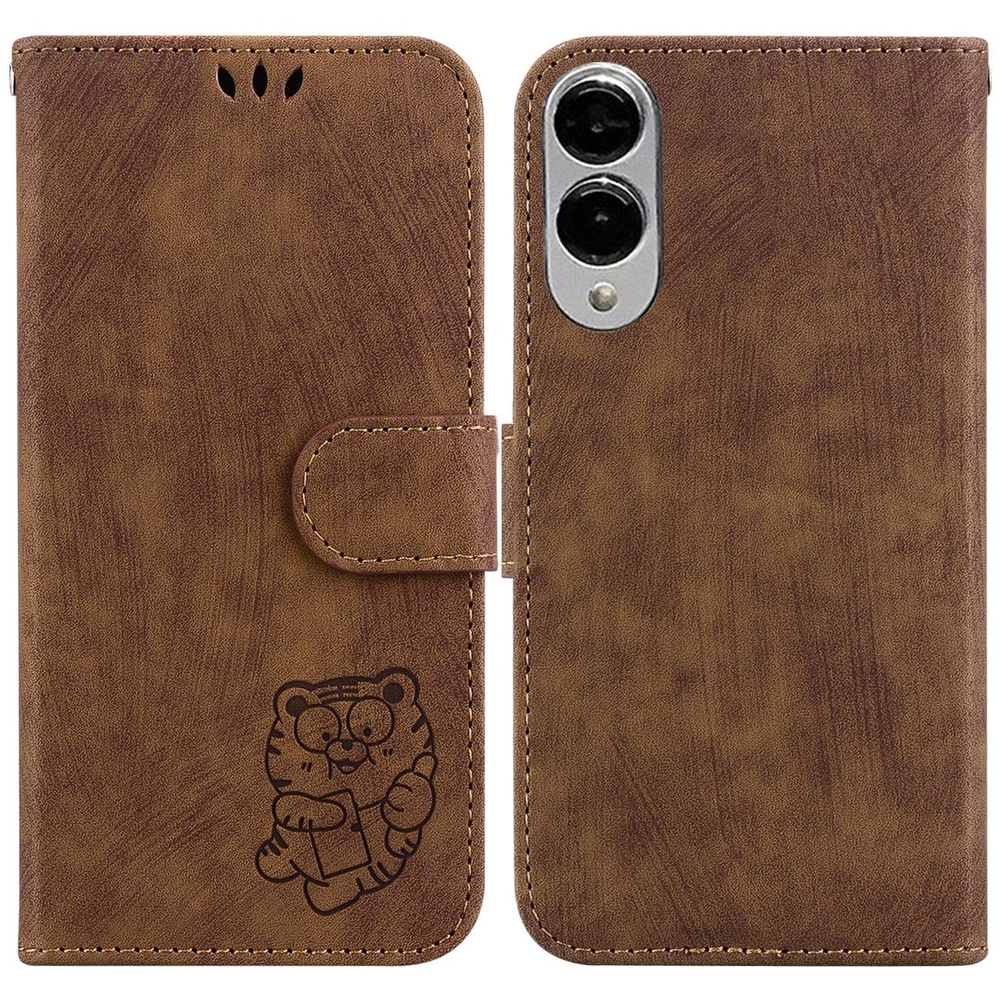 For Samsung Galaxy S25 Edge 5G Little Tiger Embossed Leather Phone Case(Brown)