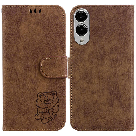 For Samsung Galaxy S25 Edge 5G Little Tiger Embossed Leather Phone Case(Brown)