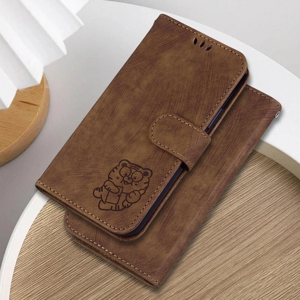 For Samsung Galaxy S25 Edge 5G Little Tiger Embossed Leather Phone Case(Brown)