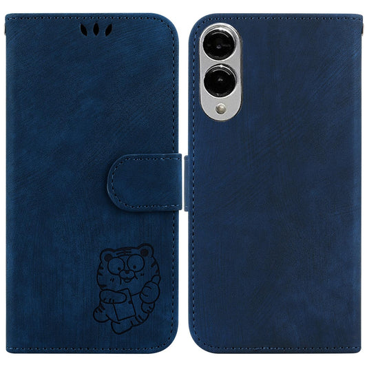 For Samsung Galaxy S25 Edge 5G Little Tiger Embossed Leather Phone Case(Dark Blue)