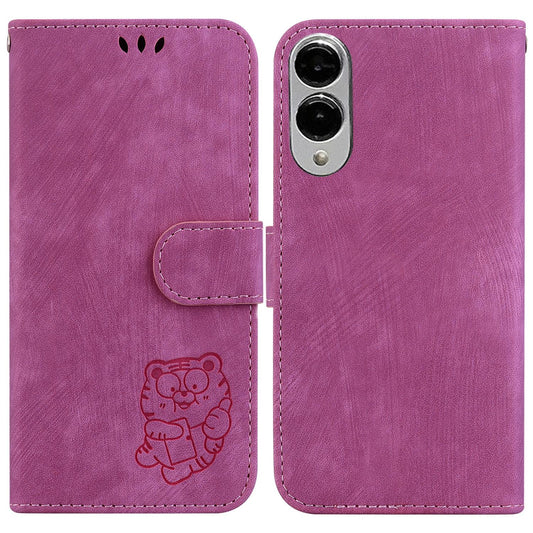 For Samsung Galaxy S25 Edge 5G Little Tiger Embossed Leather Phone Case(Rose Red)