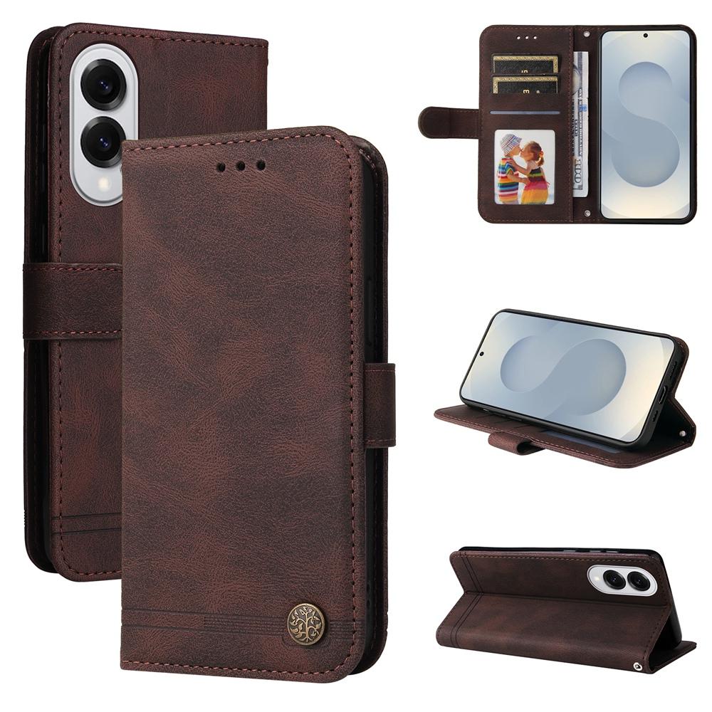 For Samsung Galaxy S25 Edge 5G Skin Feel Life Tree Metal Button Leather Phone Case(Brown)