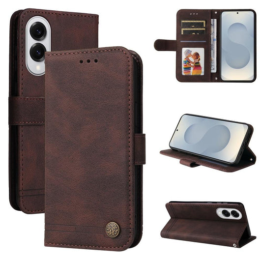 For Samsung Galaxy S25 Edge 5G Skin Feel Life Tree Metal Button Leather Phone Case(Brown)