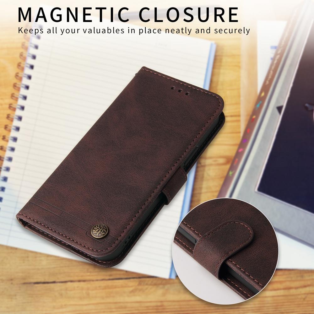 For Samsung Galaxy S25 Edge 5G Skin Feel Life Tree Metal Button Leather Phone Case(Brown)