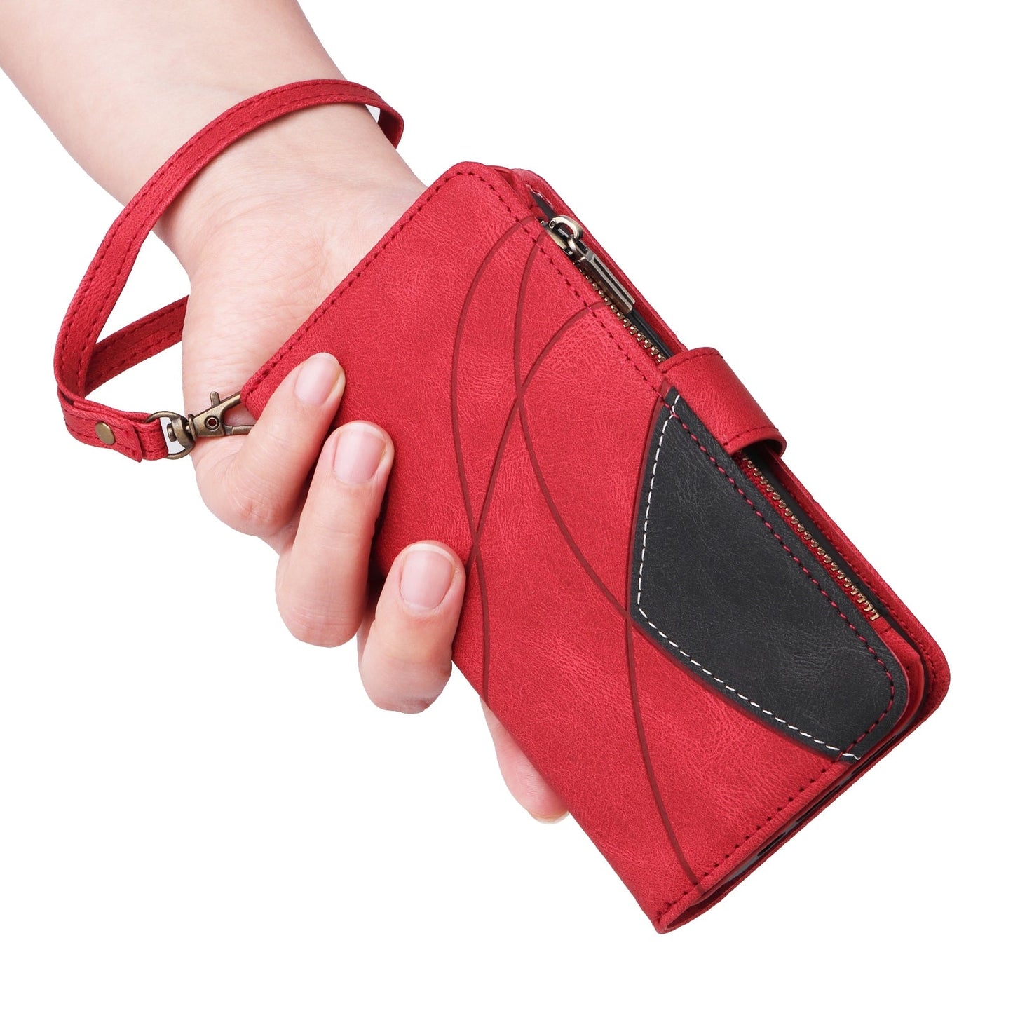 For iPhone 16e Dual-color 9 Card Slots Zipper Wallet Leather Phone Case(Red)