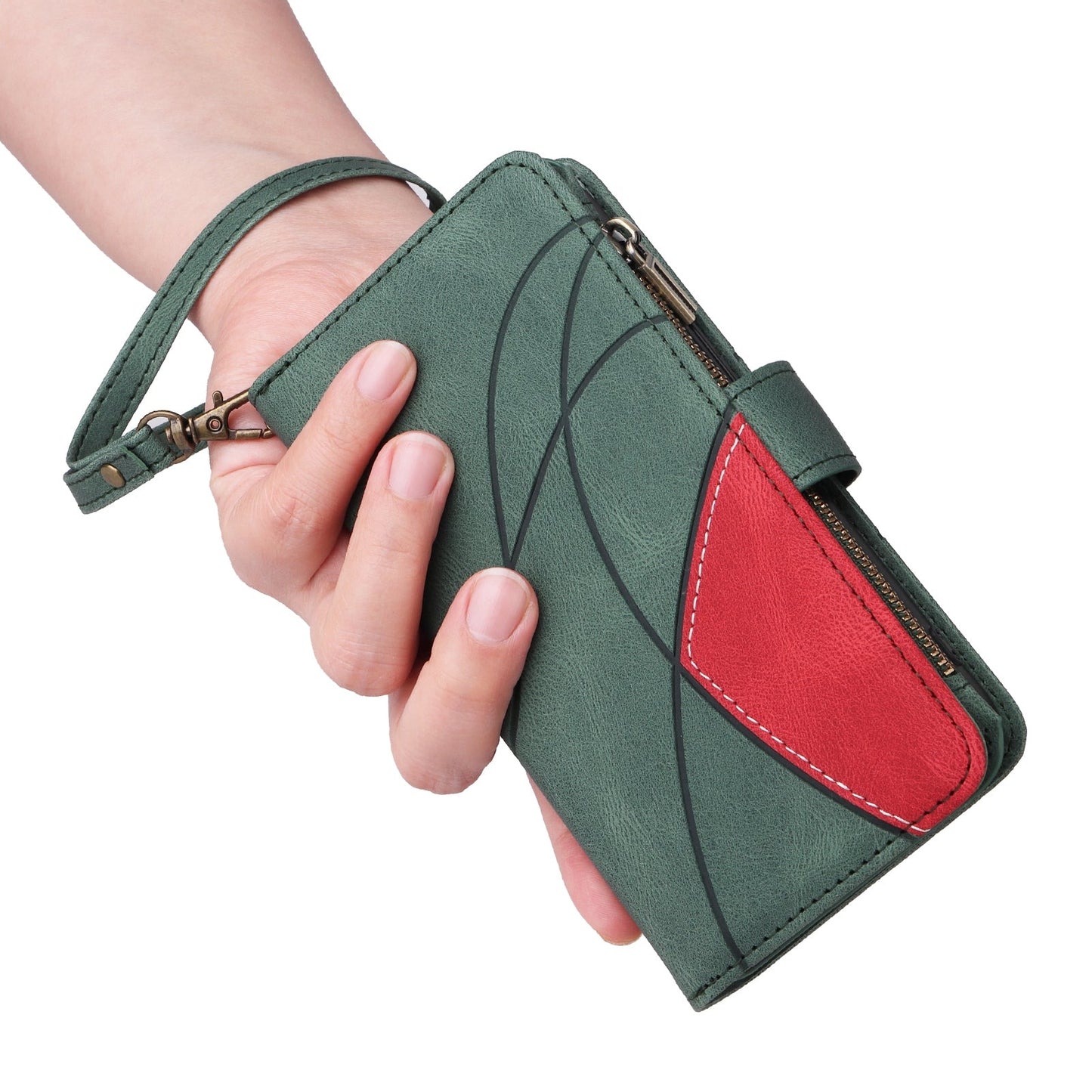 For iPhone 16e Dual-color 9 Card Slots Zipper Wallet Leather Phone Case(Green)