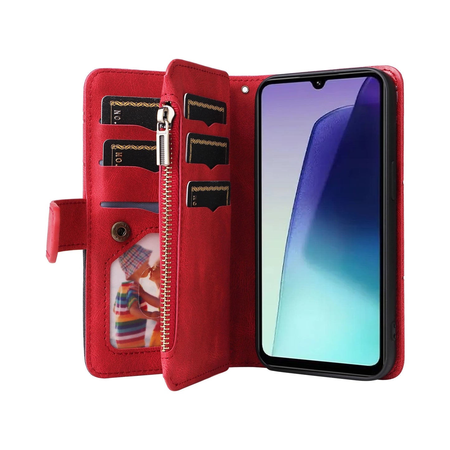For Redmi 14C 4G Global Dual-color 9 Card Slots Zipper Wallet Leather Phone Case(Red)
