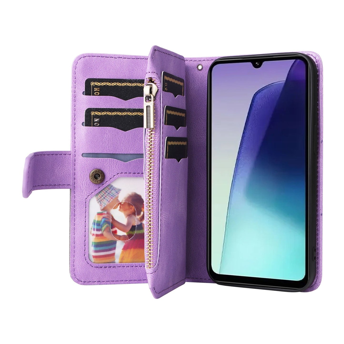 For Redmi 14C 4G Global Dual-color 9 Card Slots Zipper Wallet Leather Phone Case(Purple)
