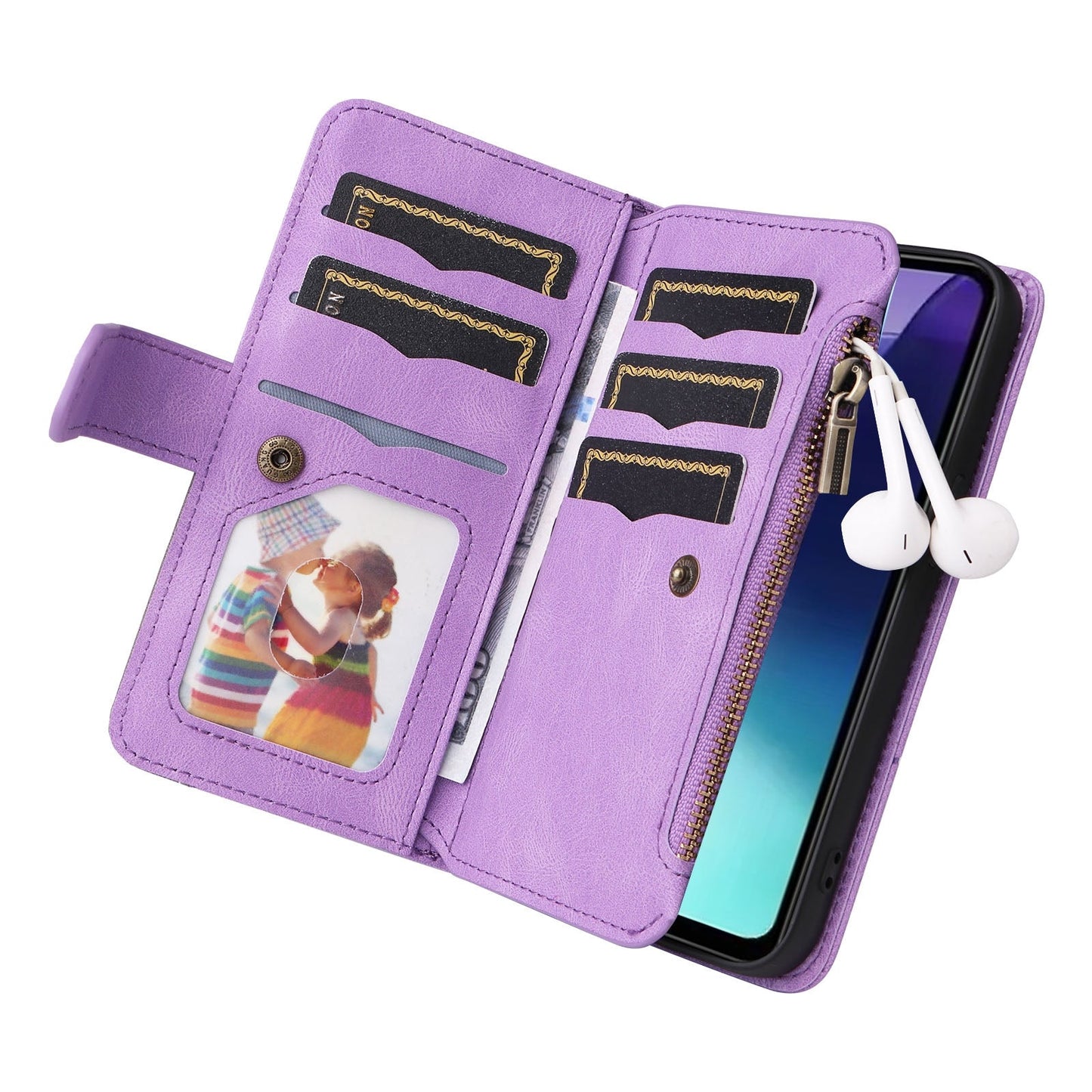 For Redmi 14C 4G Global Dual-color 9 Card Slots Zipper Wallet Leather Phone Case(Purple)