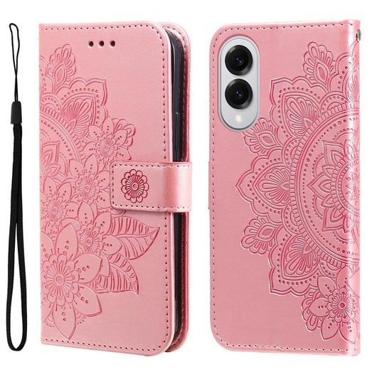 For Samsung Galaxy S25 Edge 5G Seven-petal Flowers Embossing Leather Phone Case(Rose Gold)