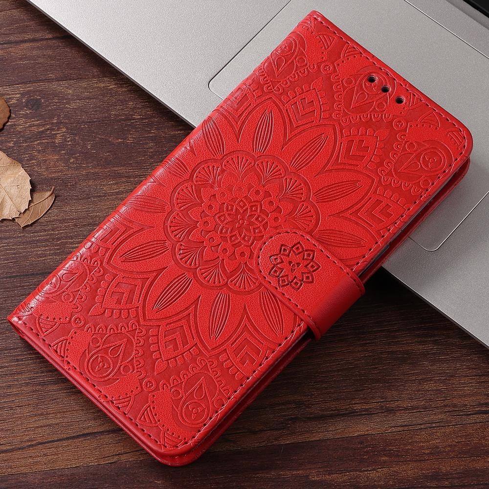 For Samsung Galaxy S25 Edge 5G Embossed Sunflower Leather Phone Case(Red)
