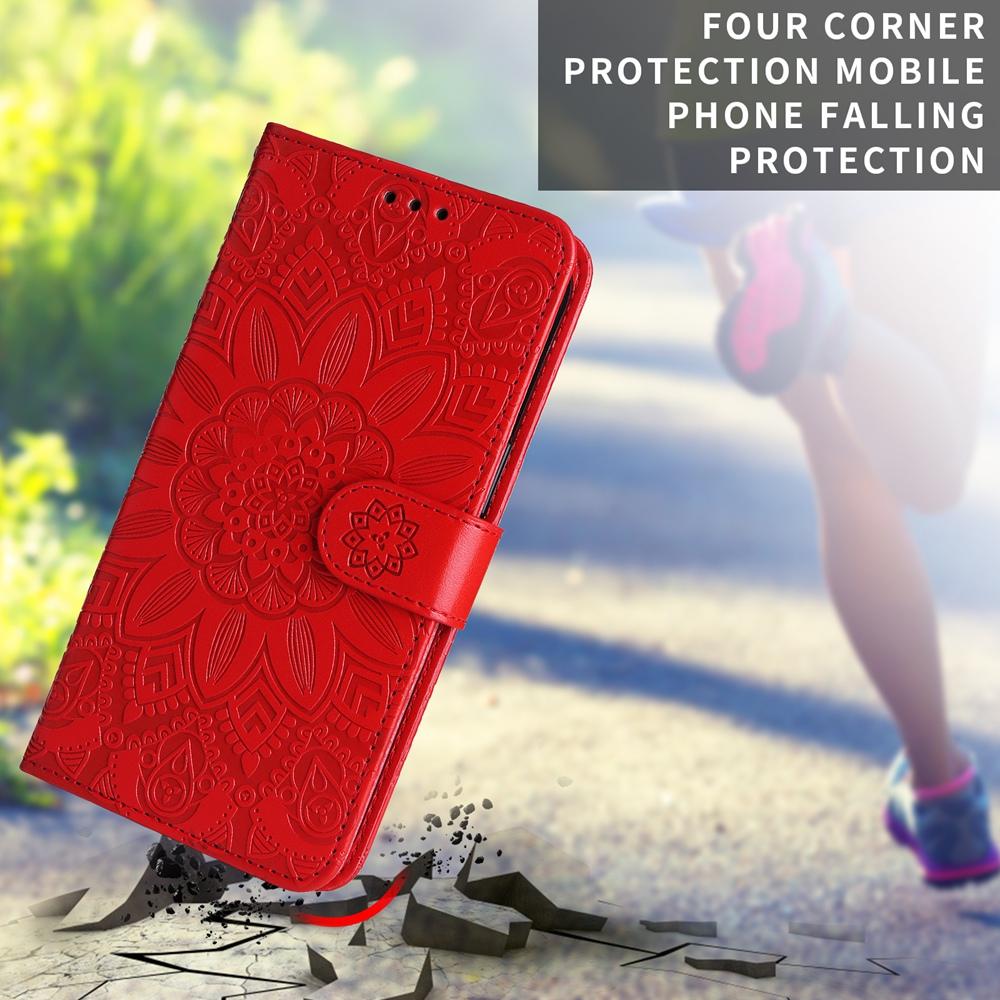 For Samsung Galaxy S25 Edge 5G Embossed Sunflower Leather Phone Case(Red)