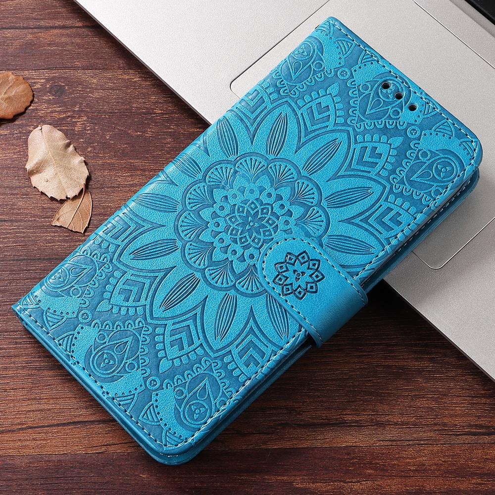 For Samsung Galaxy S25 Edge 5G Embossed Sunflower Leather Phone Case(Blue)