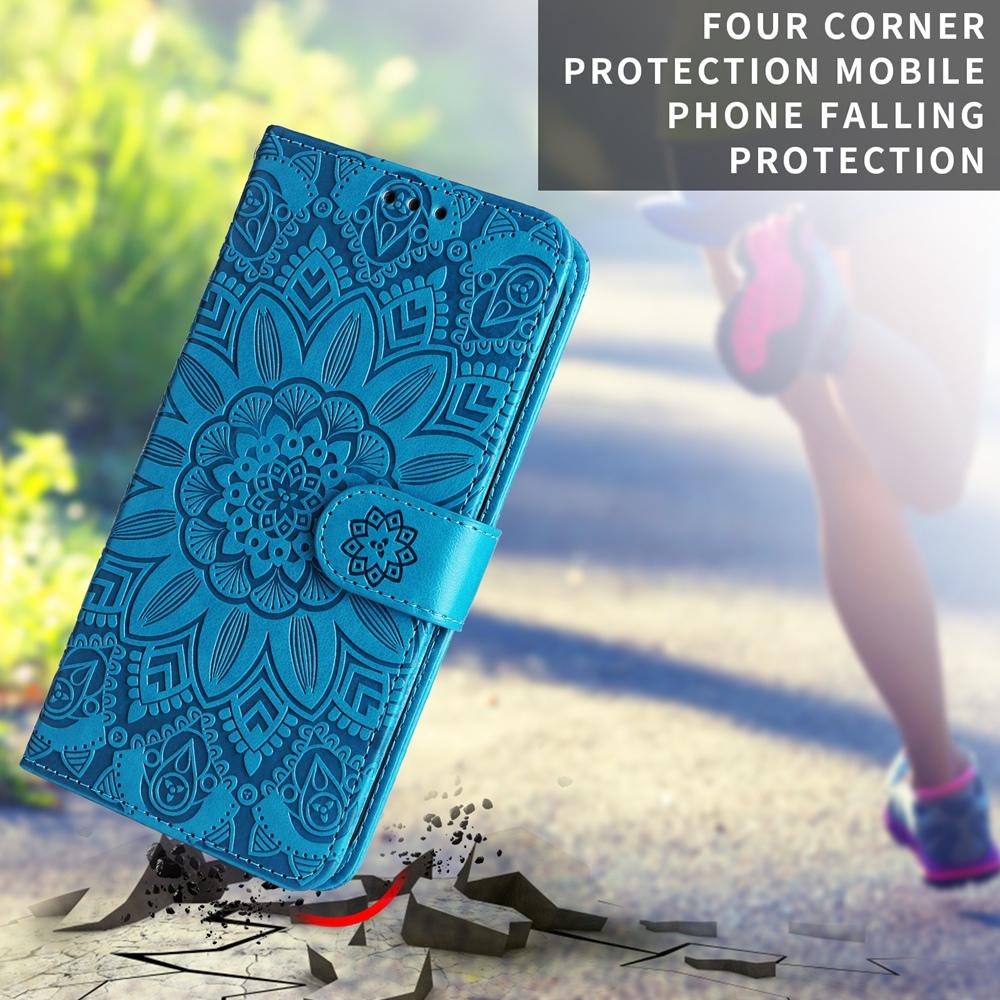 For Samsung Galaxy S25 Edge 5G Embossed Sunflower Leather Phone Case(Blue)