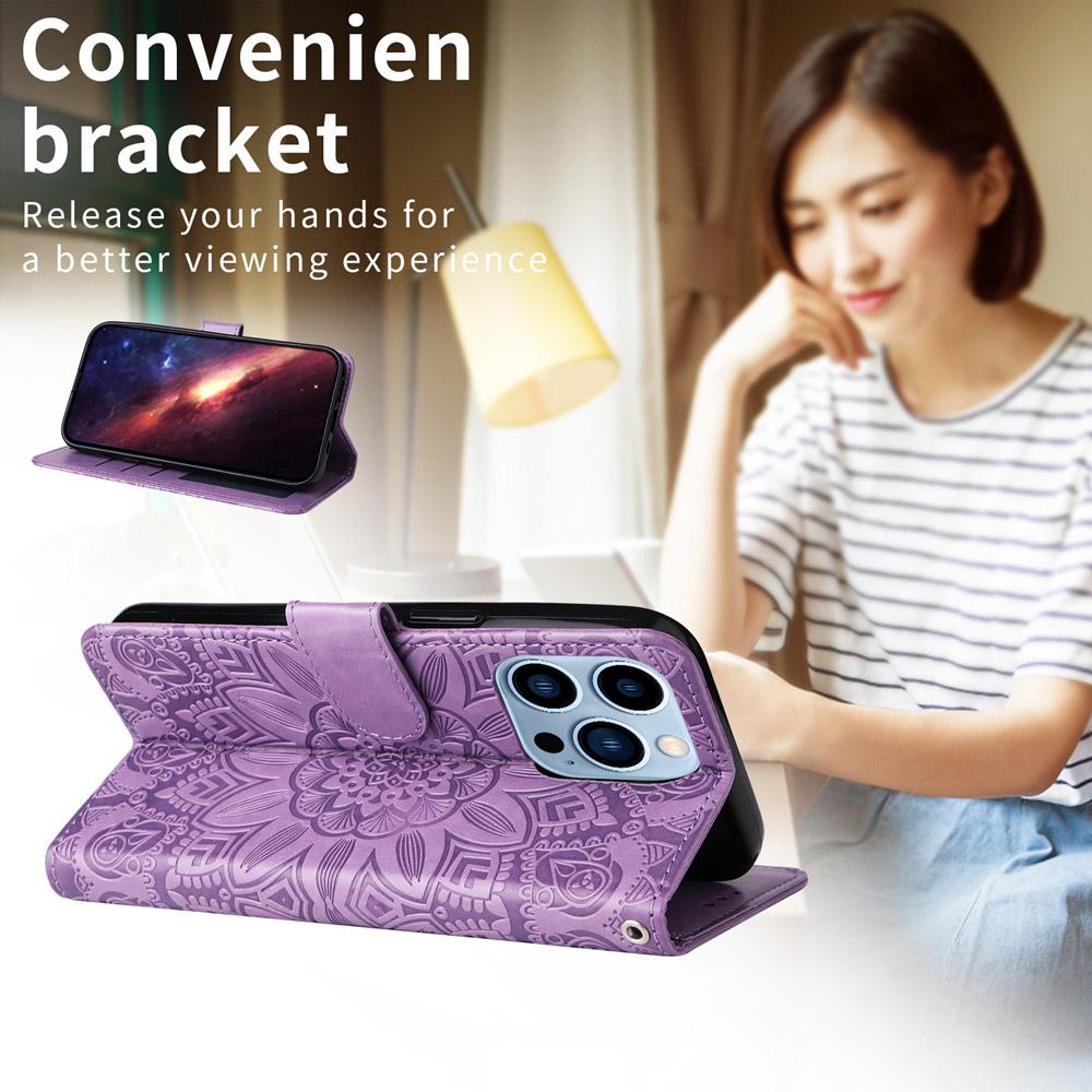 For Samsung Galaxy S25 Edge 5G Embossed Sunflower Leather Phone Case(Purple)