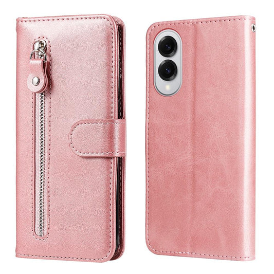 For Samsung Galaxy S25 Edge 5G Fashion Calf Texture Zipper Leather Phone Case(Rose Gold)