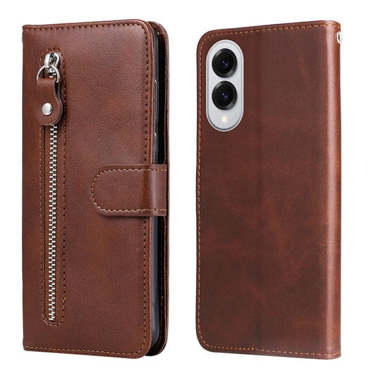 For Samsung Galaxy S25 Edge 5G Fashion Calf Texture Zipper Leather Phone Case(Brown)