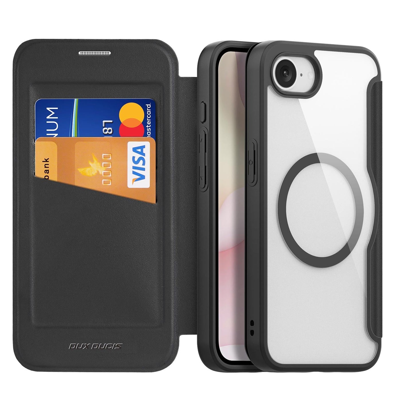 For iPhone 16e DUX DUCIS Skin X Pro Series MagSafe Ring Holder Leather Phone Case(Black)