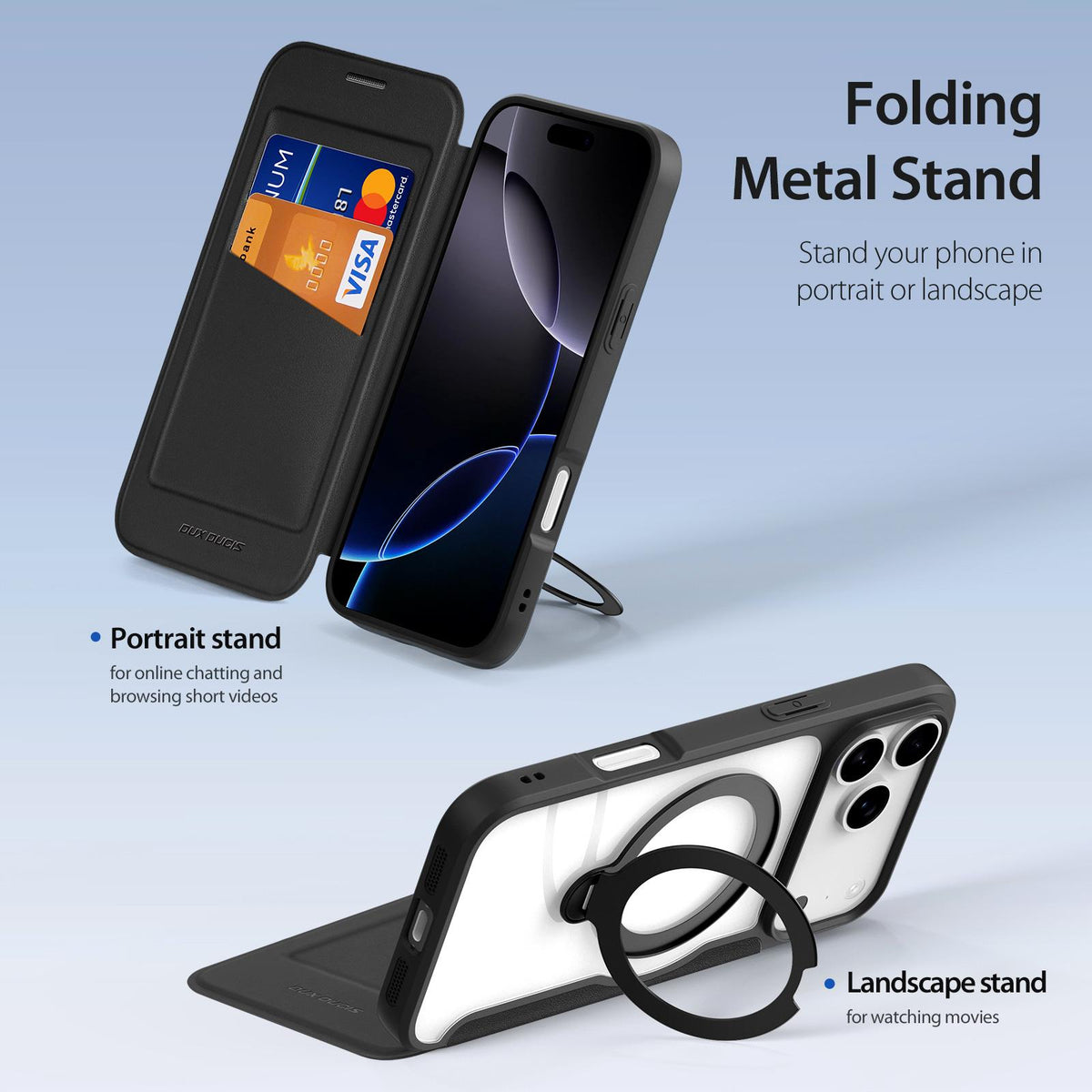 Compatible with iPhone 18 Pro Max & 17 Pro Max DUX DUCIS Skin X Pro Series MagSafe Ring Holder Leather Phone Case - Black