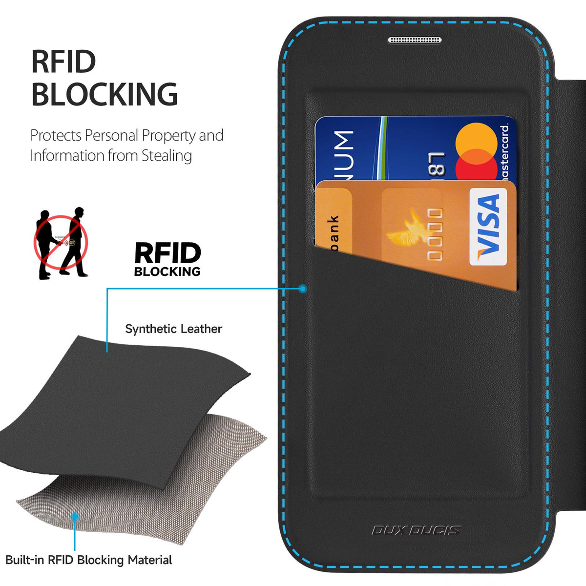 Compatible with iPhone 18 Pro Max & 17 Pro Max DUX DUCIS Skin X Pro Series MagSafe Ring Holder Leather Phone Case - Black