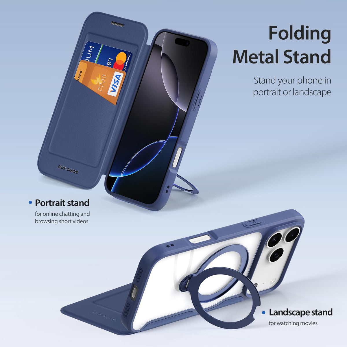 Compatible with iPhone 18 Pro Max & 17 Pro Max DUX DUCIS Skin X Pro Series MagSafe Ring Holder Leather Phone Case - Blue