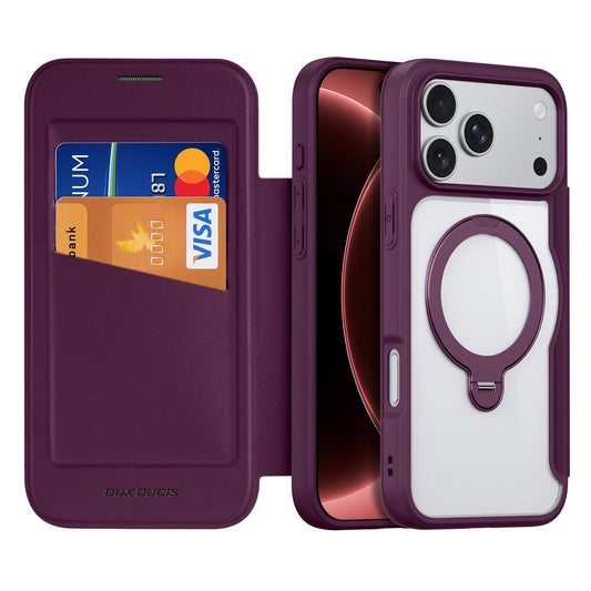 Compatible with iPhone 18 Pro Max & 17 Pro Max DUX DUCIS Skin X Pro Series MagSafe Ring Holder Leather Phone Case - Cherry Red