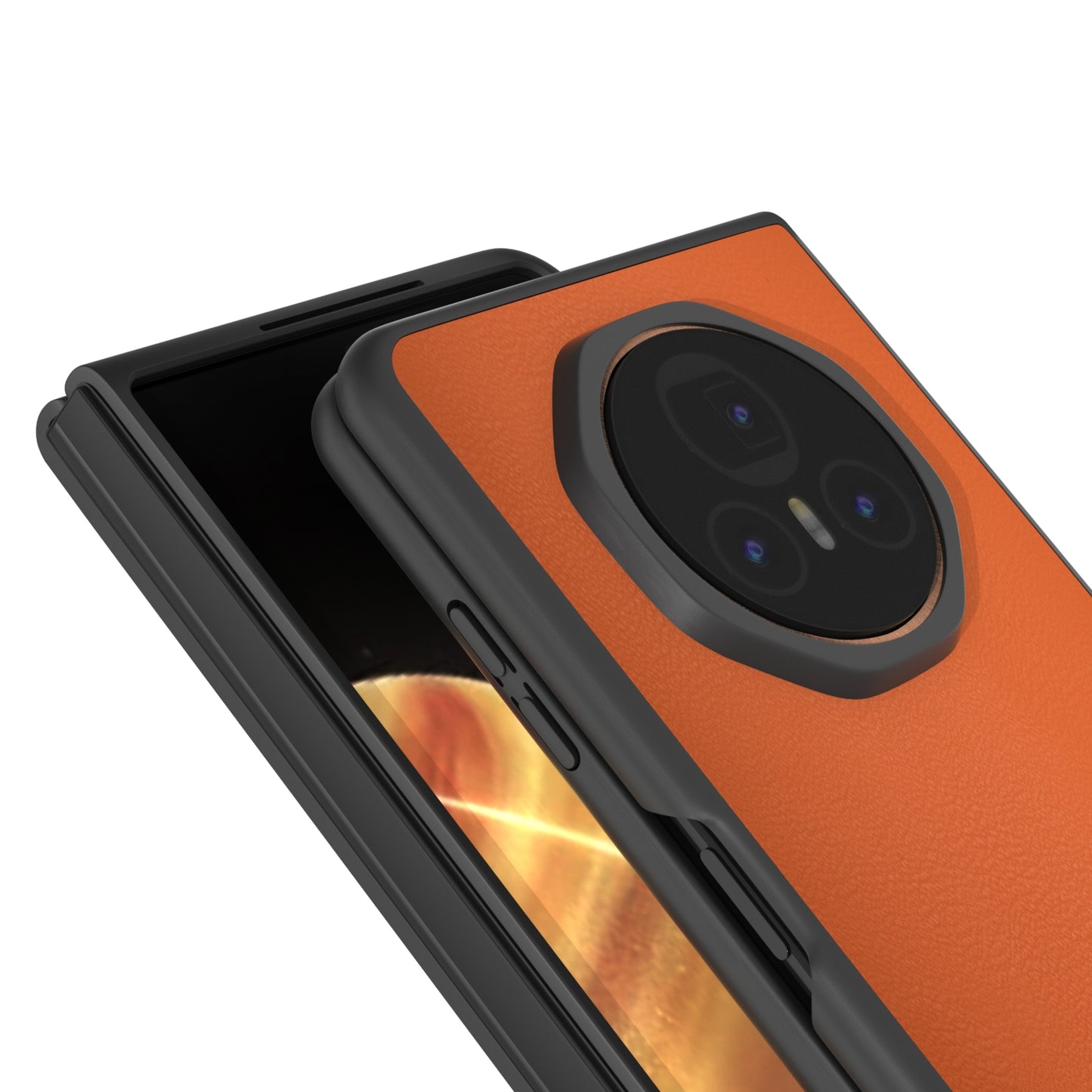 For Honor Magic V3 PU Leather Black Frame Full Coverage Phone Case(Orange)