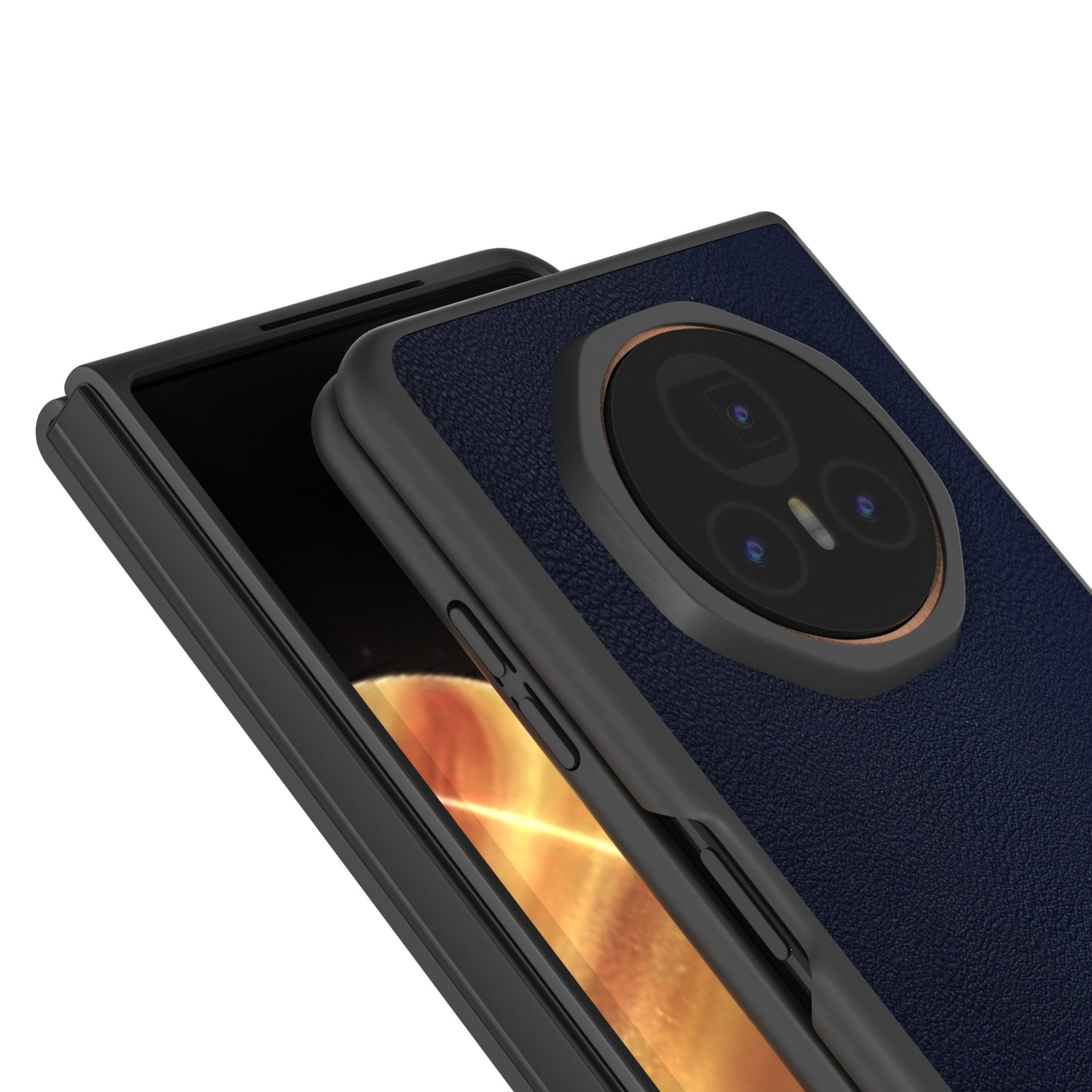 For Honor Magic V3 PU Leather Black Frame Full Coverage Phone Case(Dark Blue)