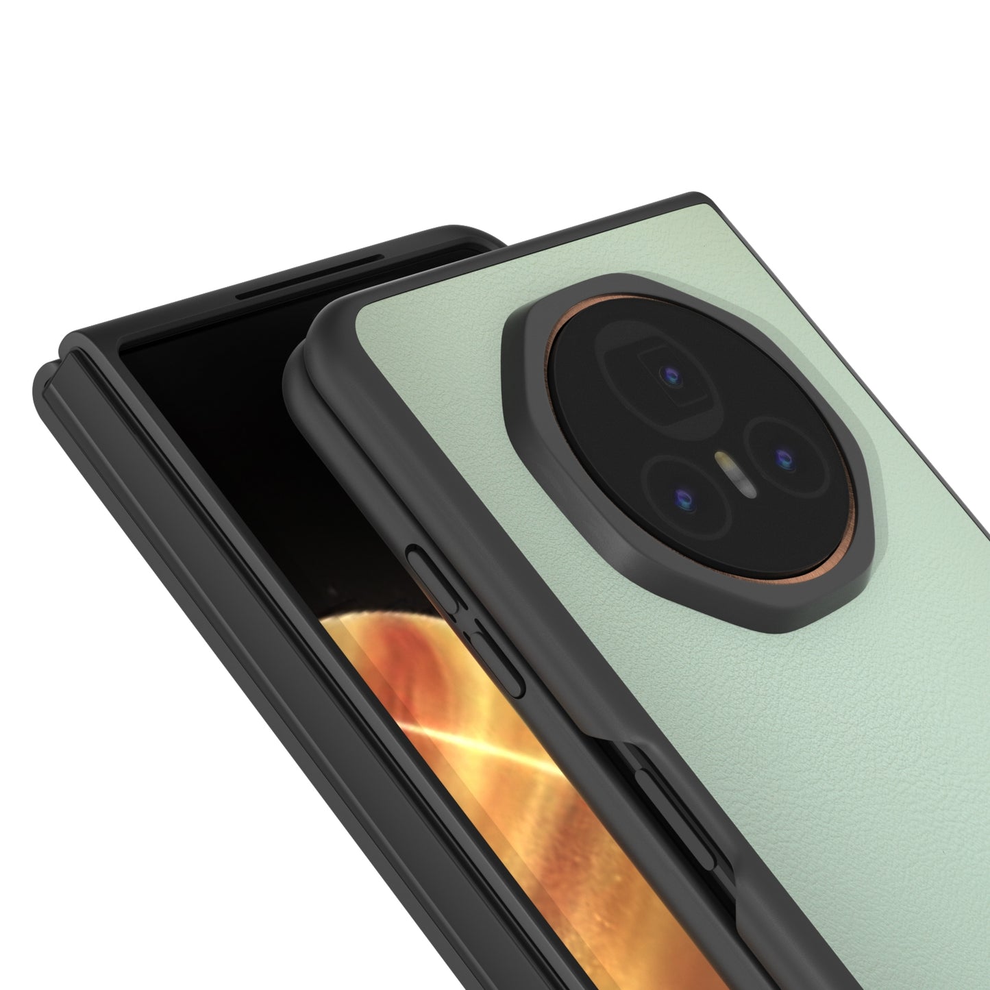 For Honor Magic V3 PU Leather Black Frame Full Coverage Phone Case(Light Green)