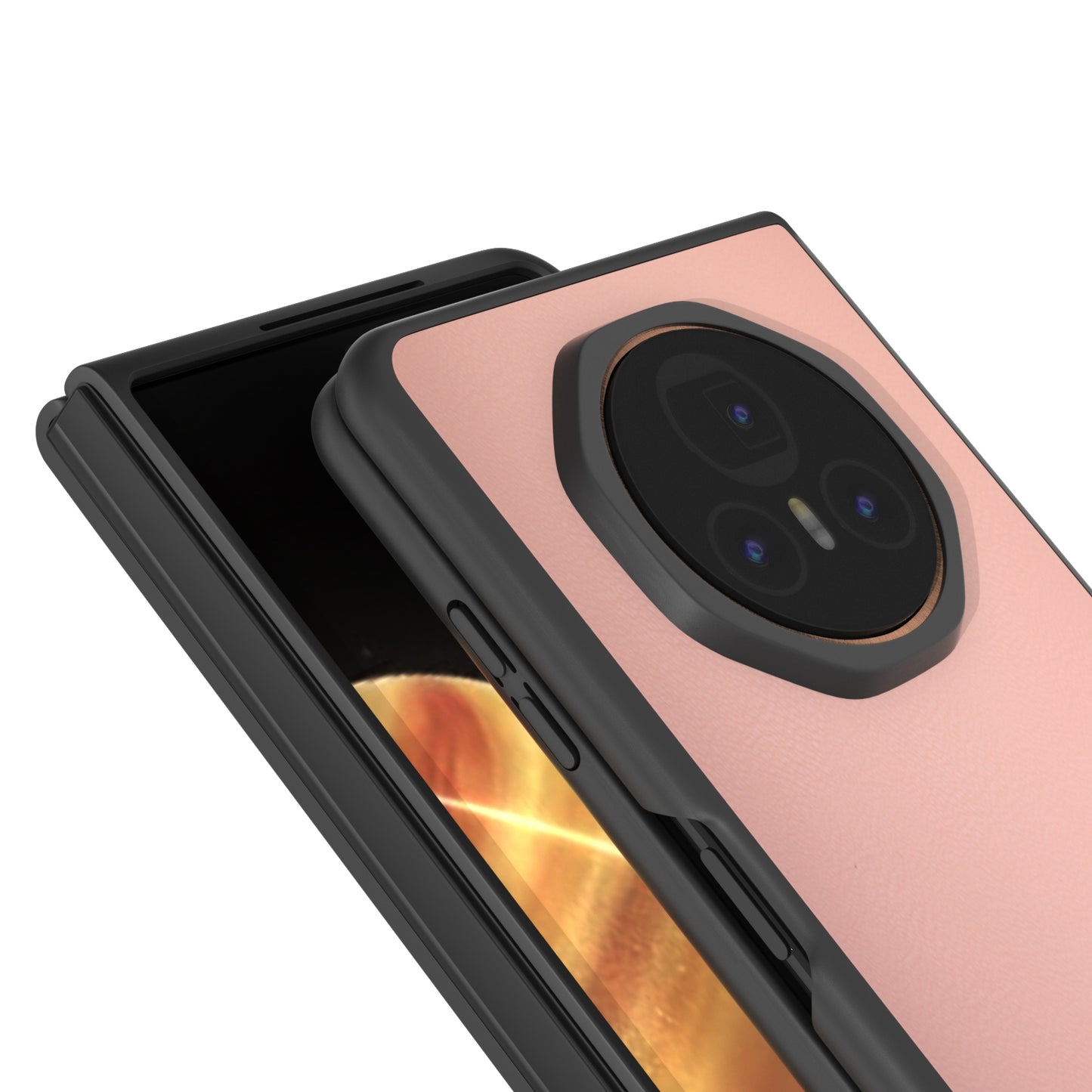 For Honor Magic V3 PU Leather Black Frame Full Coverage Phone Case(Light Pink)