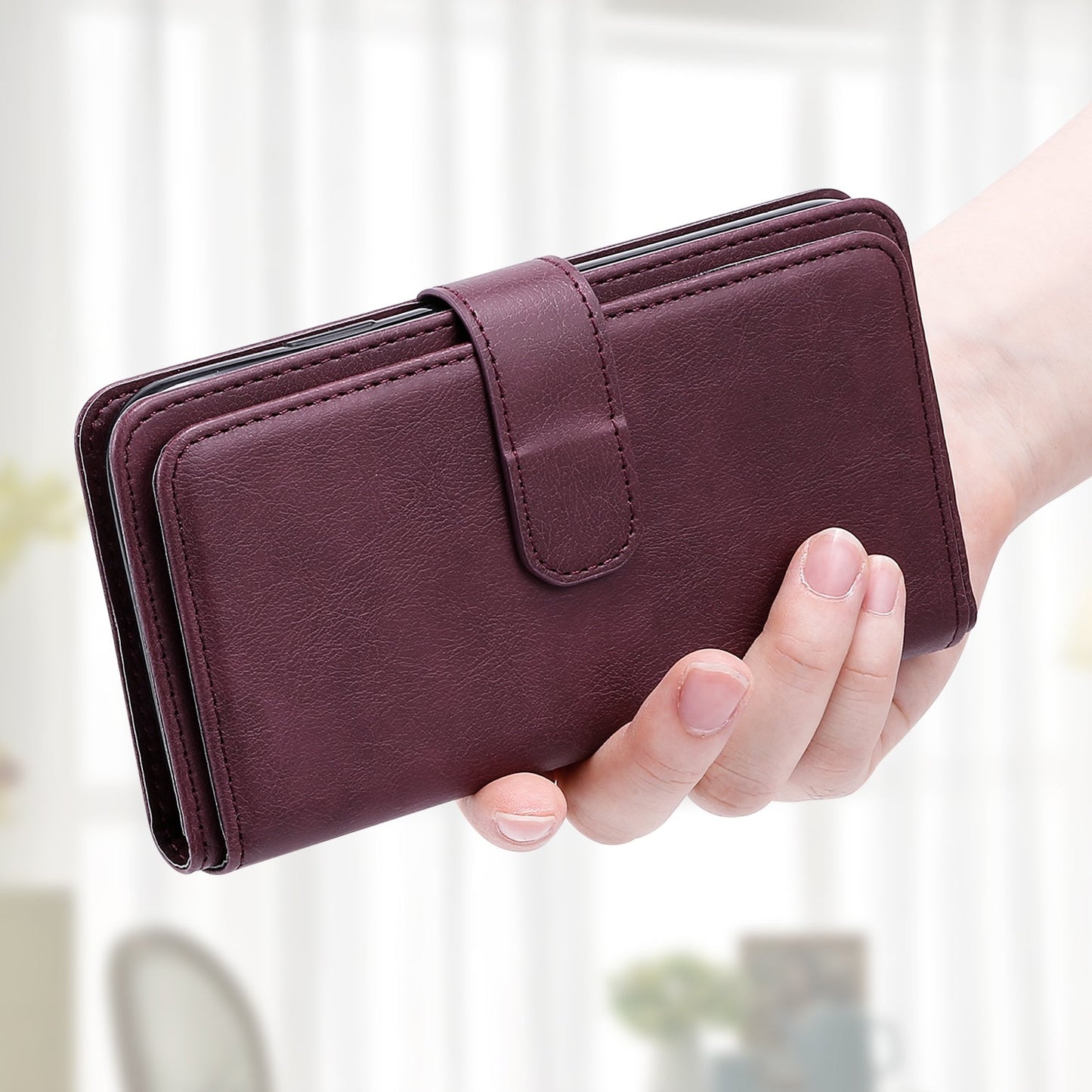 For iPhone 16e Multi-Function Wallet 10 Card Slots Leather Phone Case(Claret)