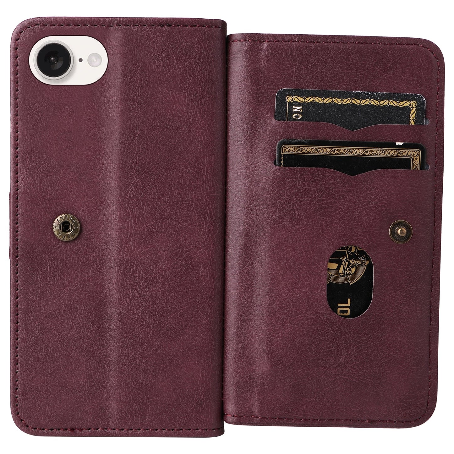 For iPhone 16e Multi-Function Wallet 10 Card Slots Leather Phone Case(Claret)