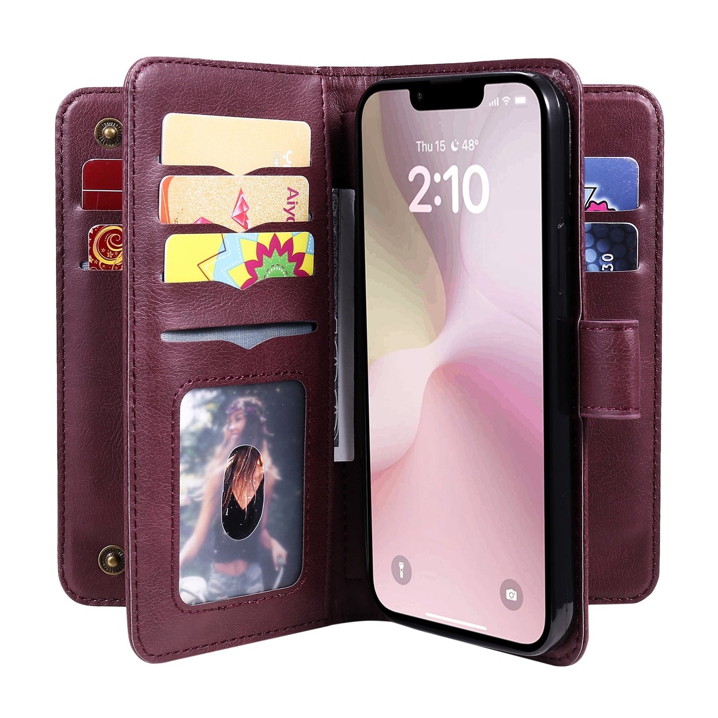 For iPhone 16e Multi-Function Wallet 10 Card Slots Leather Phone Case(Claret)