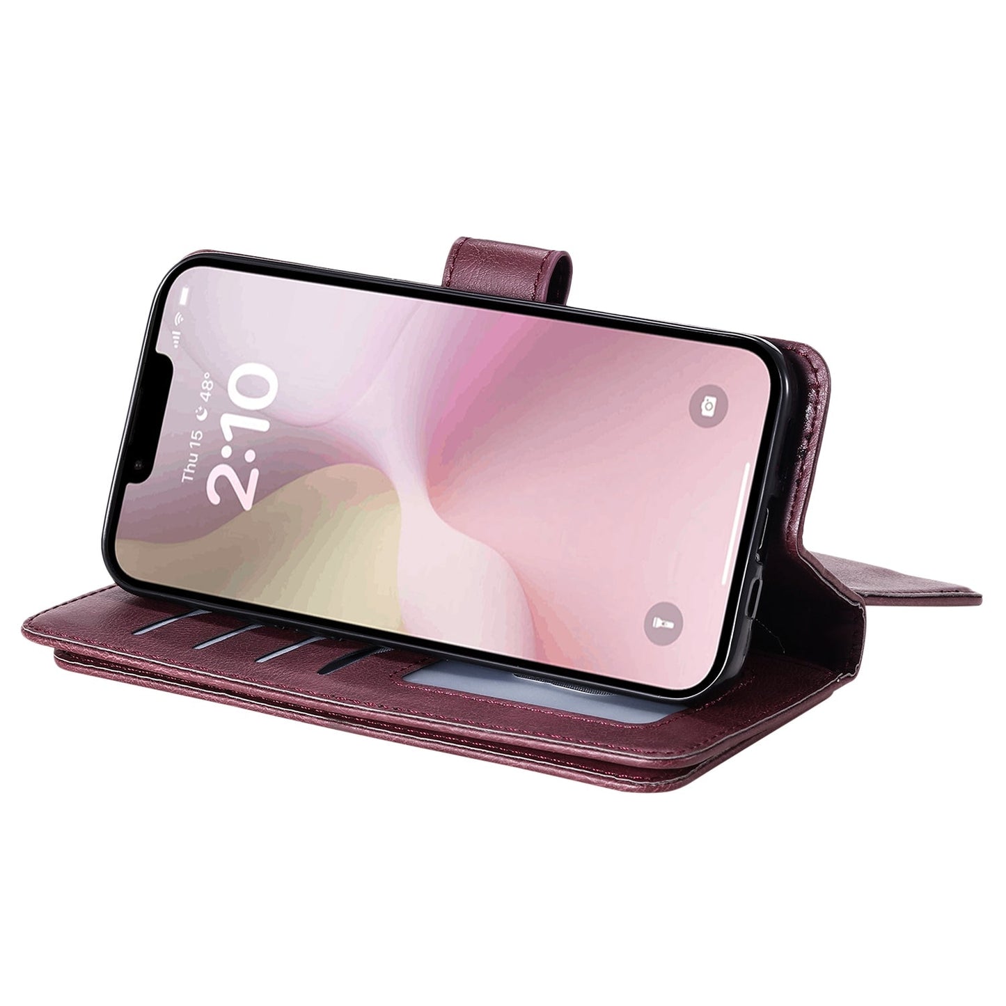 For iPhone 16e Multi-Function Wallet 10 Card Slots Leather Phone Case(Claret)