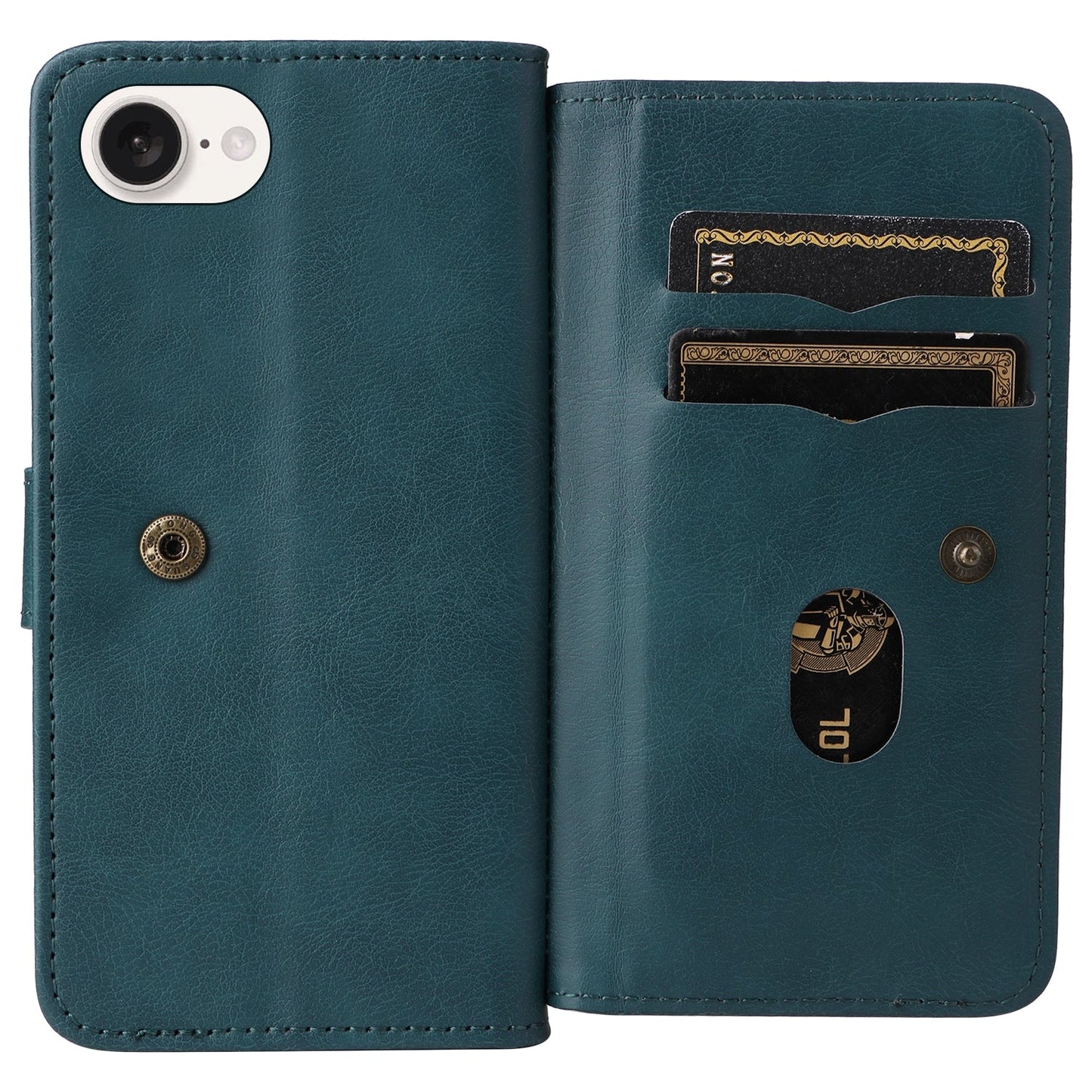 For iPhone 16e Multi-Function Wallet 10 Card Slots Leather Phone Case(Dark Green)