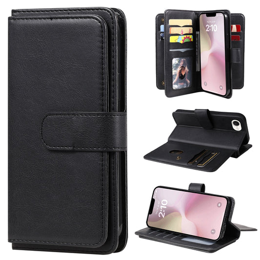For iPhone 16e Multi-Function Wallet 10 Card Slots Leather Phone Case(Black)