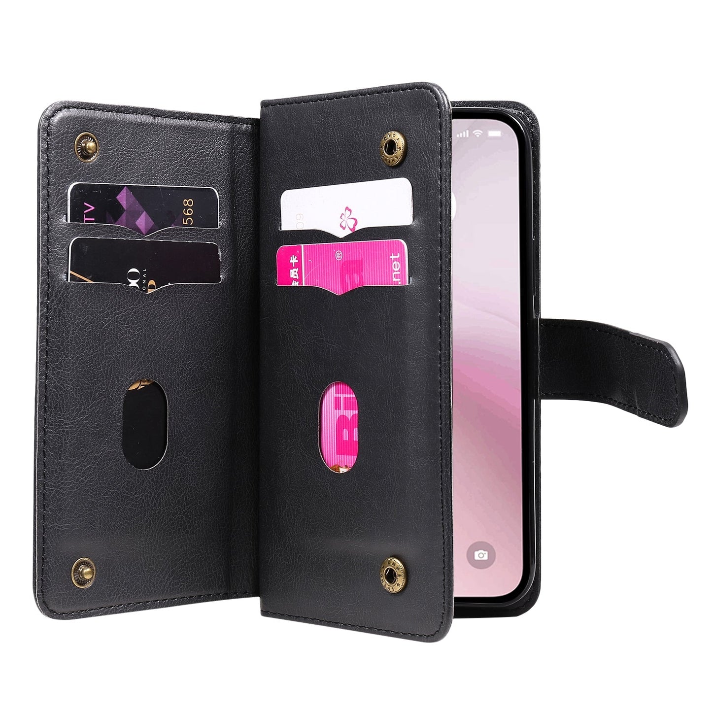 For iPhone 16e Multi-Function Wallet 10 Card Slots Leather Phone Case(Black)