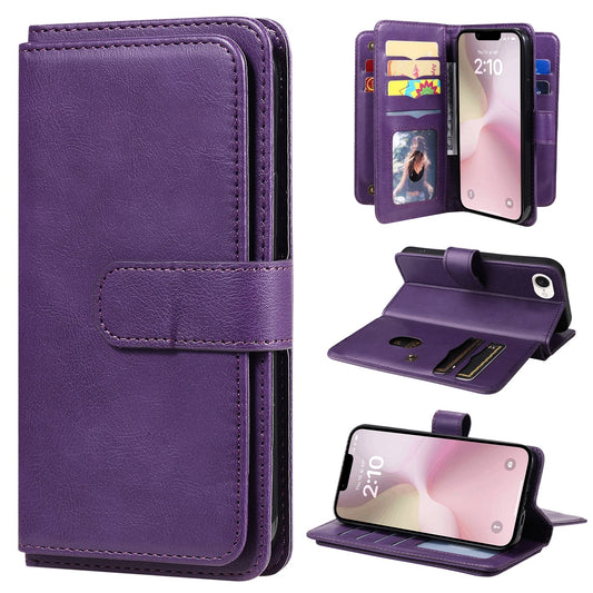 For iPhone 16e Multi-Function Wallet 10 Card Slots Leather Phone Case(Violet)